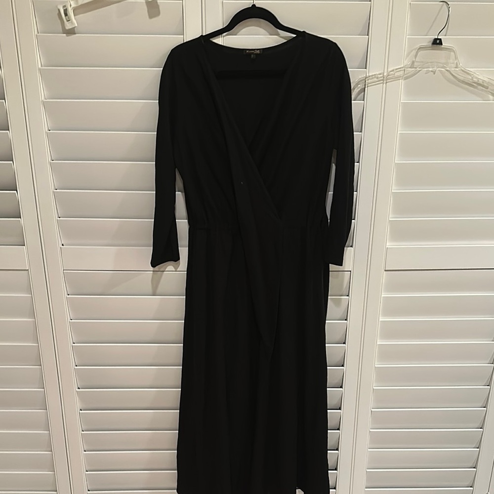Massimo Dutti Black Long Sleeve Plunge Gown